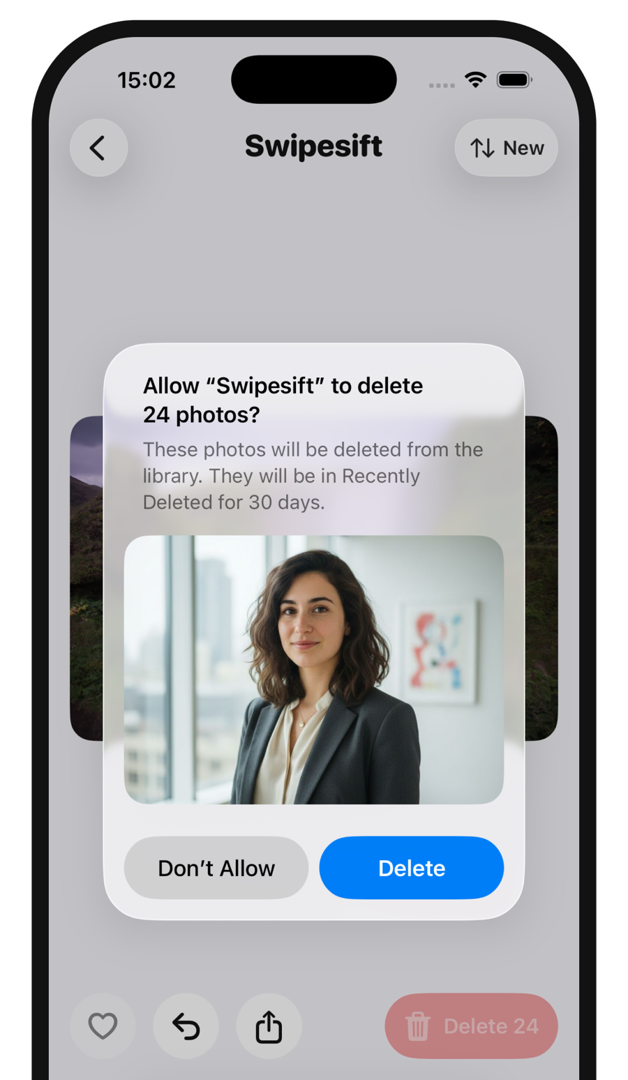 Swipesift deletion confirmation